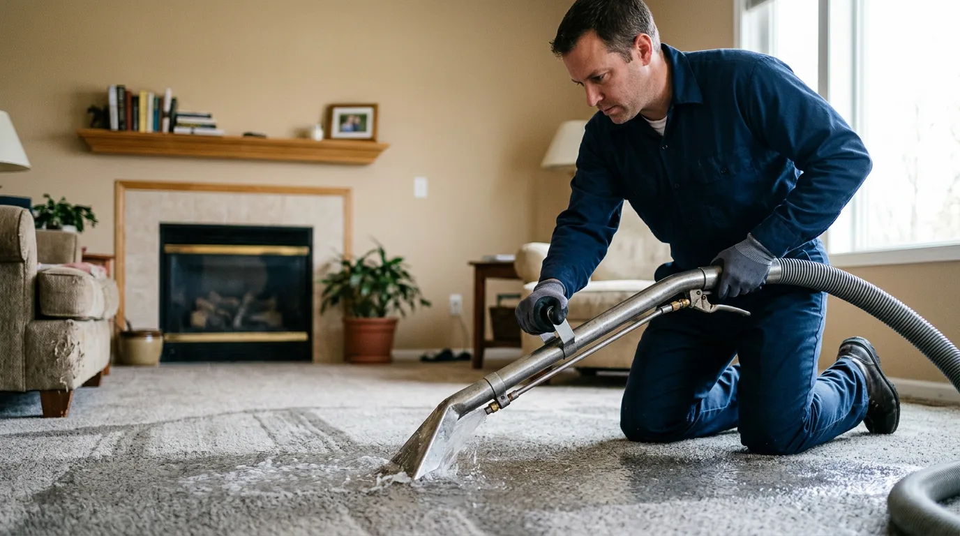 Water damage restoration technician working near Potomac, IL